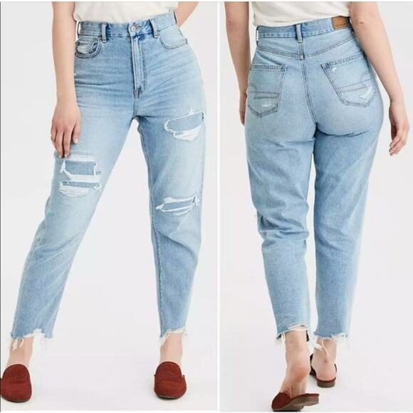 American Eagle High Rise Curvy Mom Jean in Light Repair Distressed - Picture 1 of 8